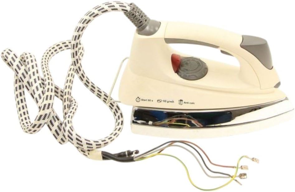 Le fer a vapeur se presente en coloris beige et blanc