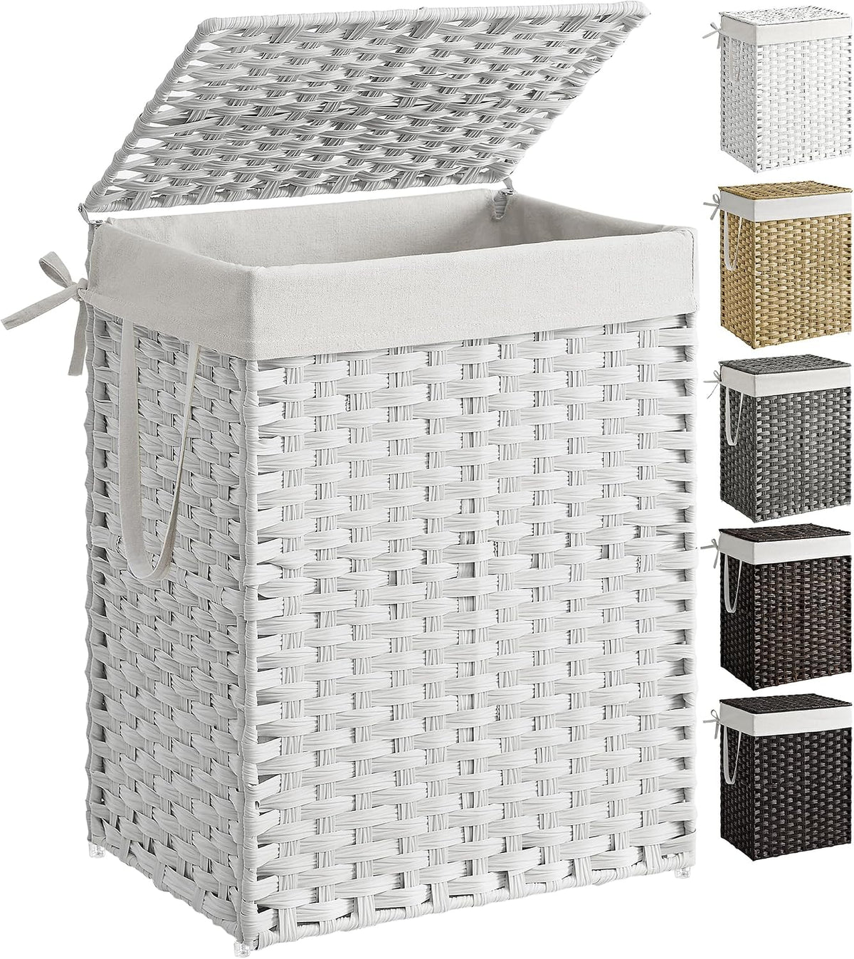 Le panier a linge associe un element textile lavable et des elements metalliques